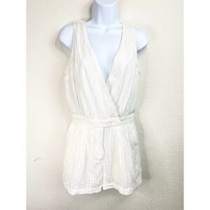 Modcloth Easy Go White Romper Women's Small Sleeveless Cotton Faux Wrap Shorts